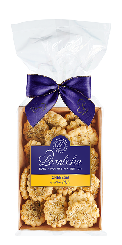 Cheeese! Indian Style – Würzige Käsecracker mit Thymian, Ingwer und Kurkuma von Lembcke, herzhaft-exotischer Snack aus Hameln.