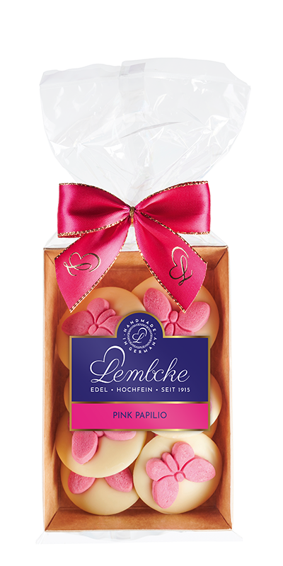 Lembcke Pink Papilio – Praline aus weißer Schokolade mit edler Füllung.