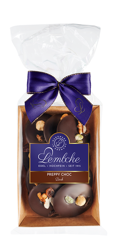 Lembcke Preppy Choc Dark – Pralinen mit Zartbitterschokolade, Nüssen & Früchten.