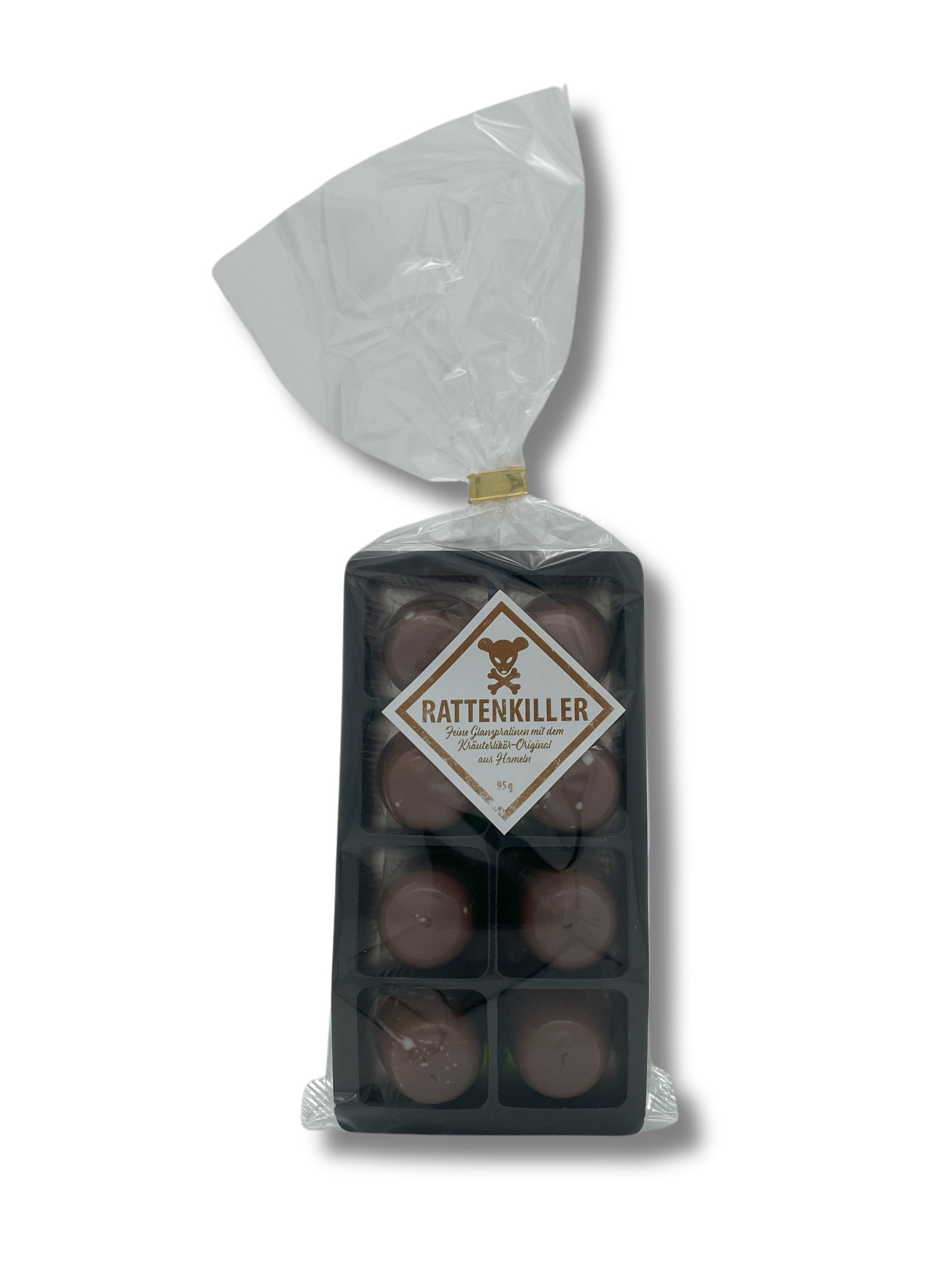 Rattenkiller-Praline mit Kräuterlikörfüllung aus der Dreyer Confiserie Hameln.