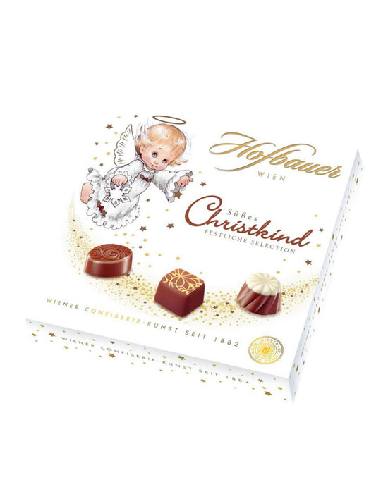Hofbauer Süsses Christkind Selection 123g – festliche Auswahl feiner Confiseriepralinen, perfekt zur Weihnachtszeit, erhältlich online und in der Dreyer Confiserie Hameln.