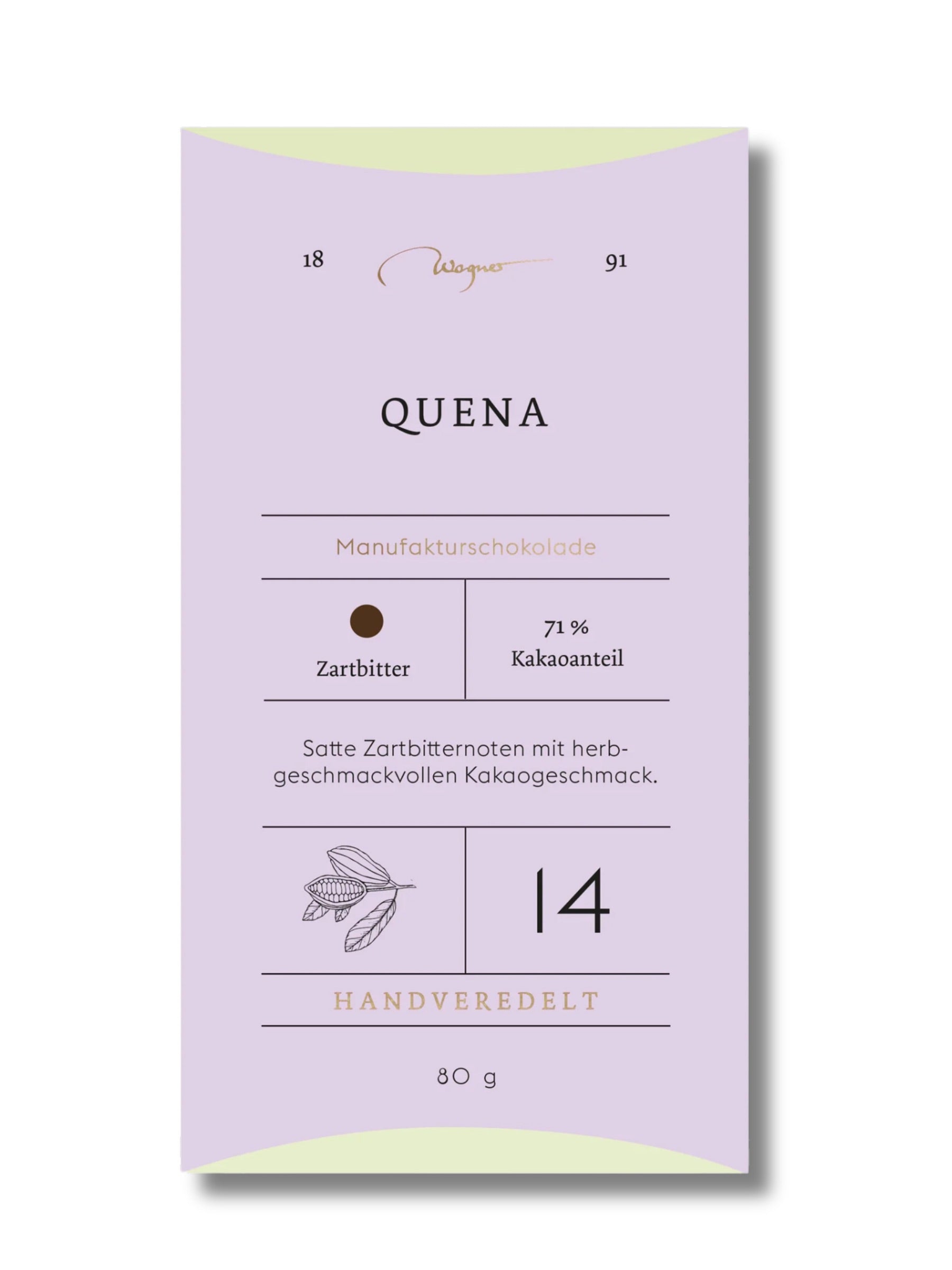 Wagner Manufakturschokolade Quena – Edelbitterschokolade mit 71 % Kakaoanteil, handgeschöpft, erhältlich in der Dreyer Confiserie in der Rattenfängerstadt Hameln.