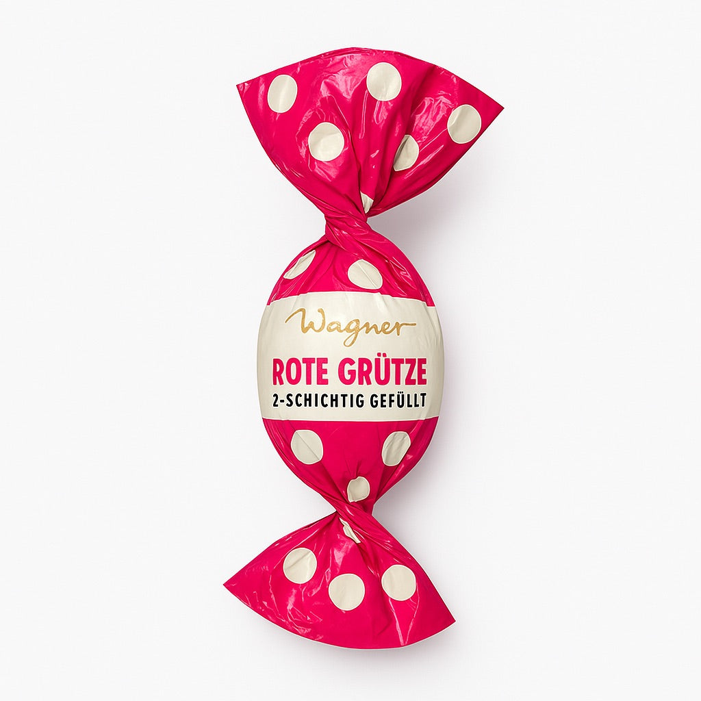 Wagner Trüffel-Osterei „Rote Grütze“ – einzeln verpackte Zartbitterpraline mit fruchtiger Füllung, ideal für Ostern und erhältlich bei der Confiserie Dreyer in Hameln.