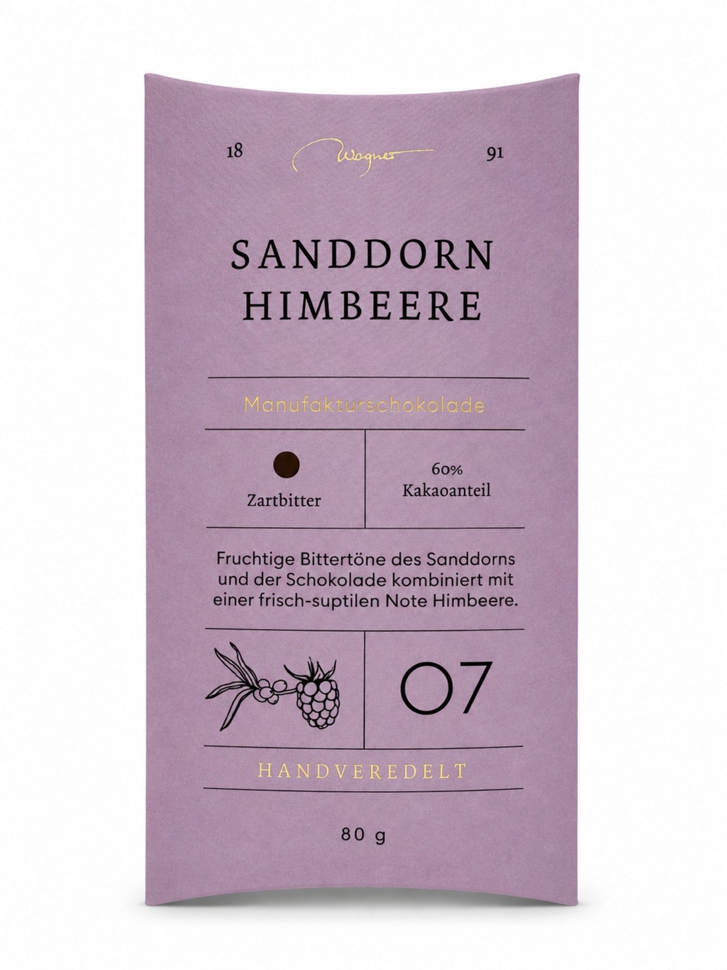 Manufakturschokolade Sanddorn Himbeere 80g Wagner Pralinen