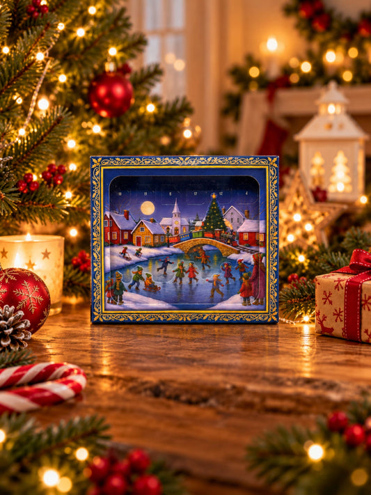 Weihnachtsleporello Adventskalender A6 mit Milchschokolade in festlicher Weihnachtsdekoration