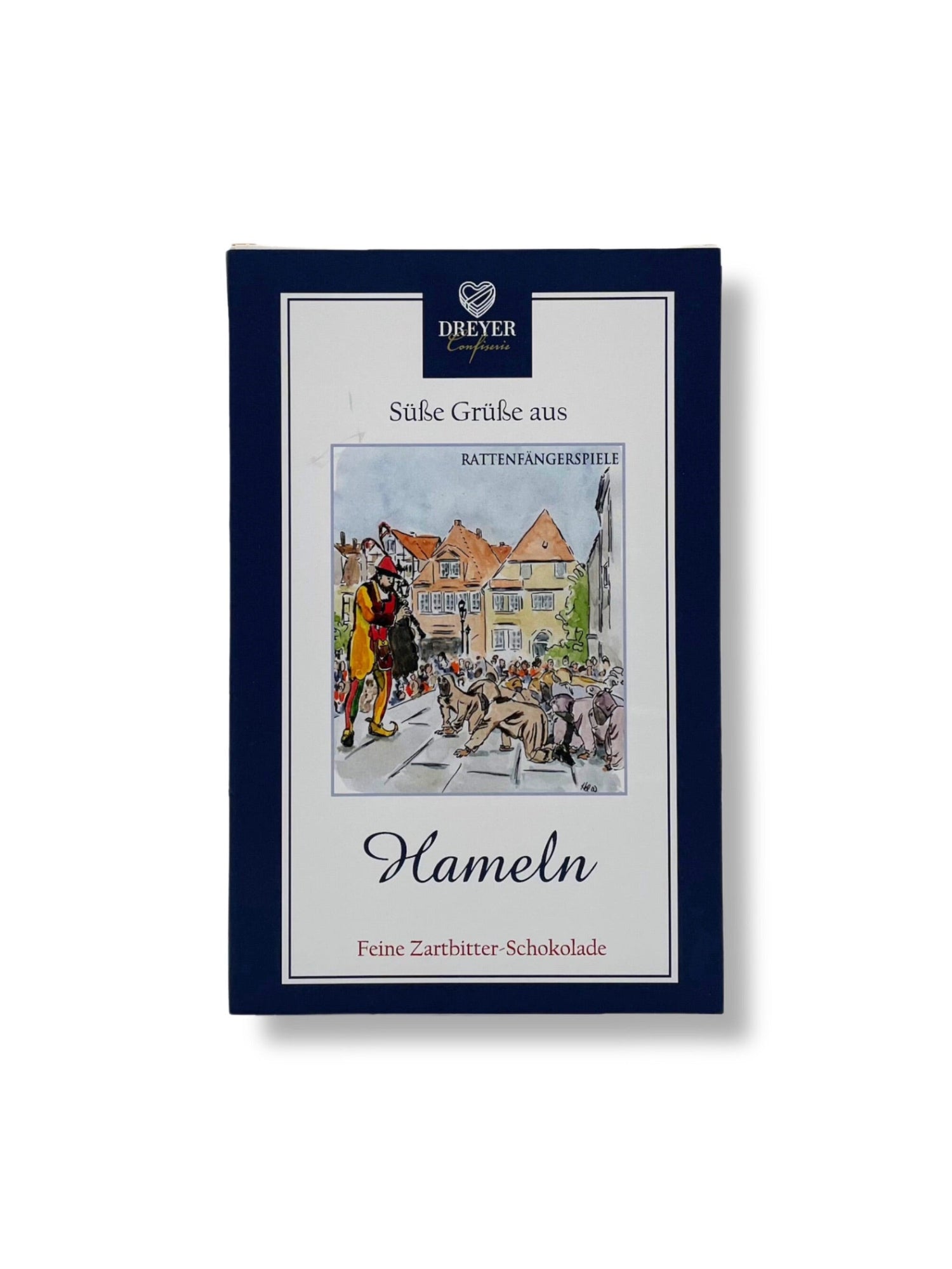 Feinste Schokolade von Dreyer Confiserie aus Hameln – von Vollmilch bis Zartbitter. Entdecken Sie „Süße Grüße aus Hameln“ mit einzigartigem Rattenfänger-Branding sowie exklusive Schokoladenspezialitäten für puren Genuss.