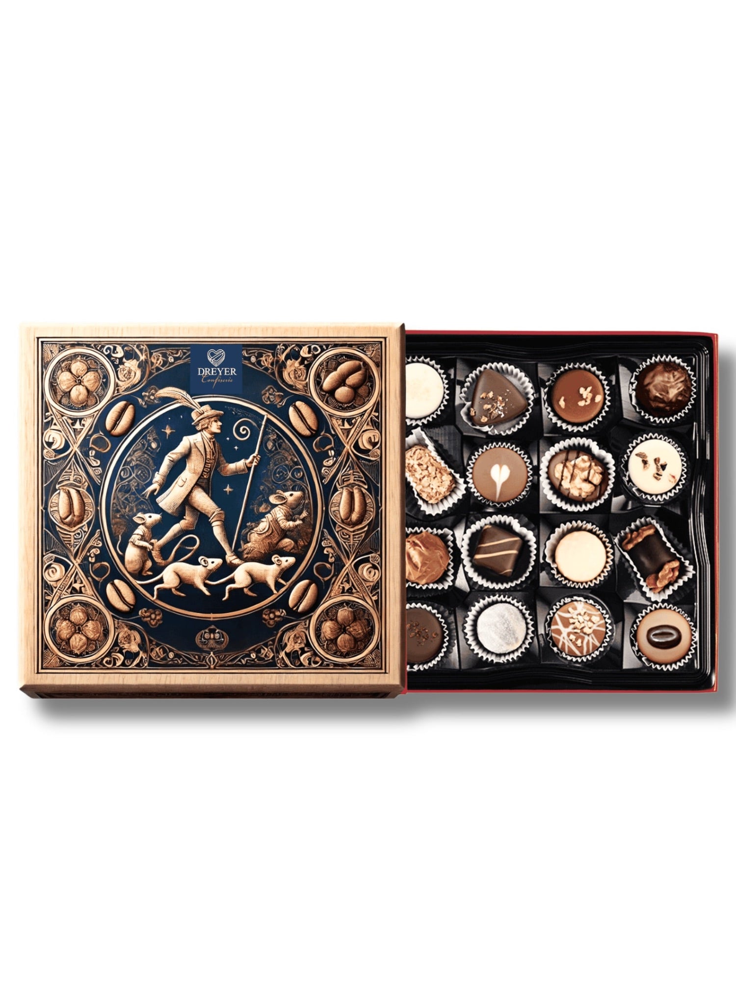 Feinste Schokolade von Dreyer Confiserie aus Hameln – von Vollmilch bis Zartbitter. Entdecken Sie „Süße Grüße aus Hameln“ mit einzigartigem Rattenfänger-Branding sowie exklusive Schokoladenspezialitäten für puren Genuss.