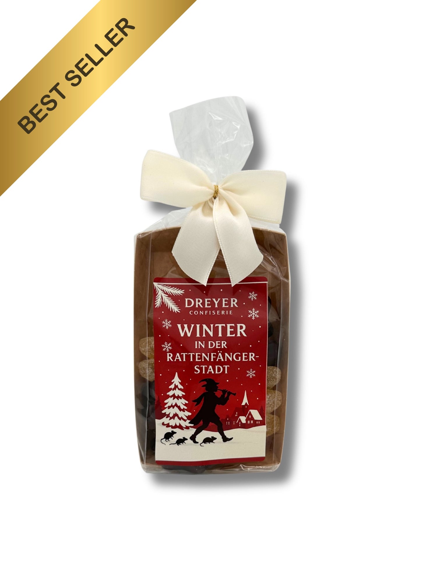 Ananas-Geleesterne 150g – handverpackt in transparenter Tüte mit Schleife von Dreyer Confiserie Hameln.