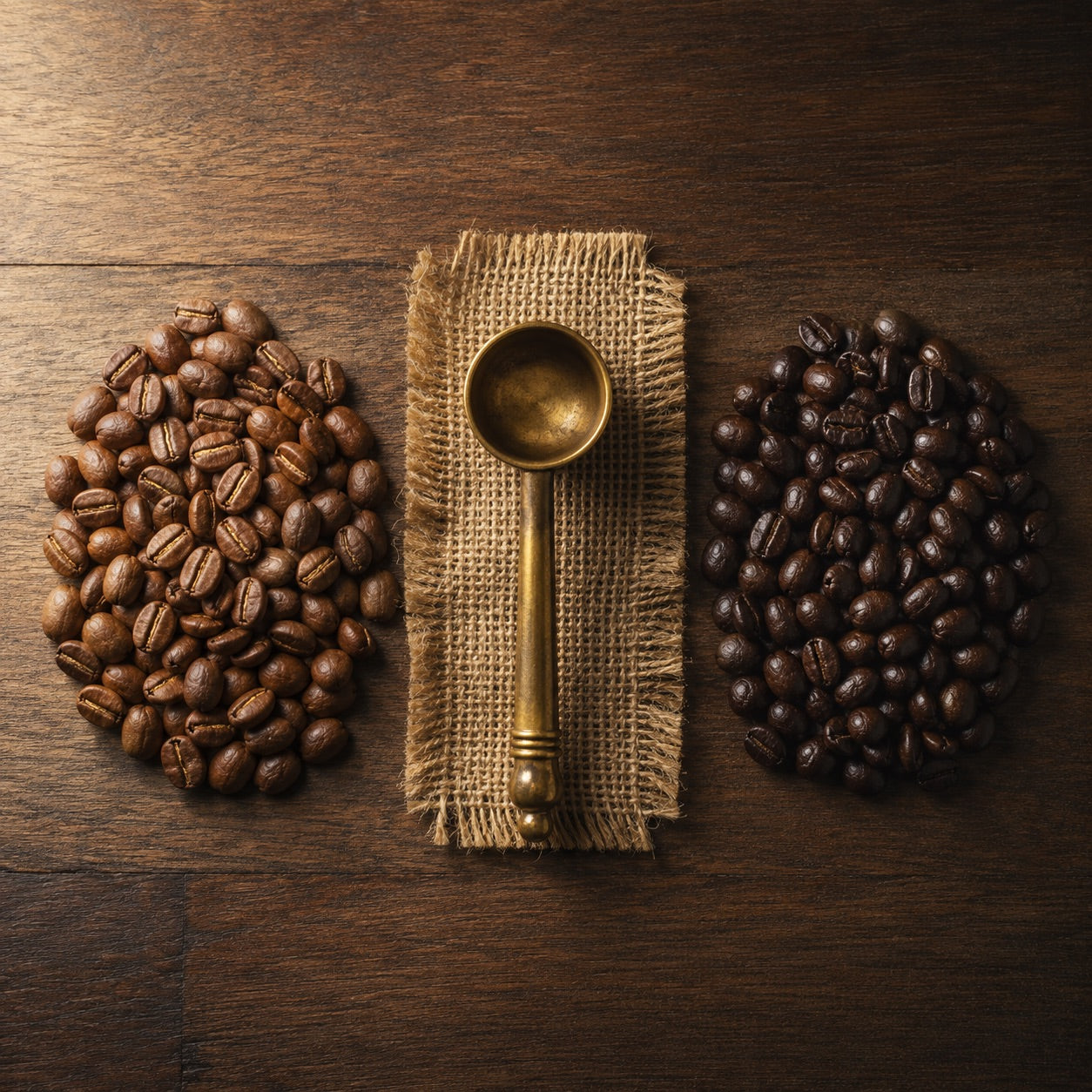 Arabica- und Robusta-Kaffeebohnen im direkten Vergleich