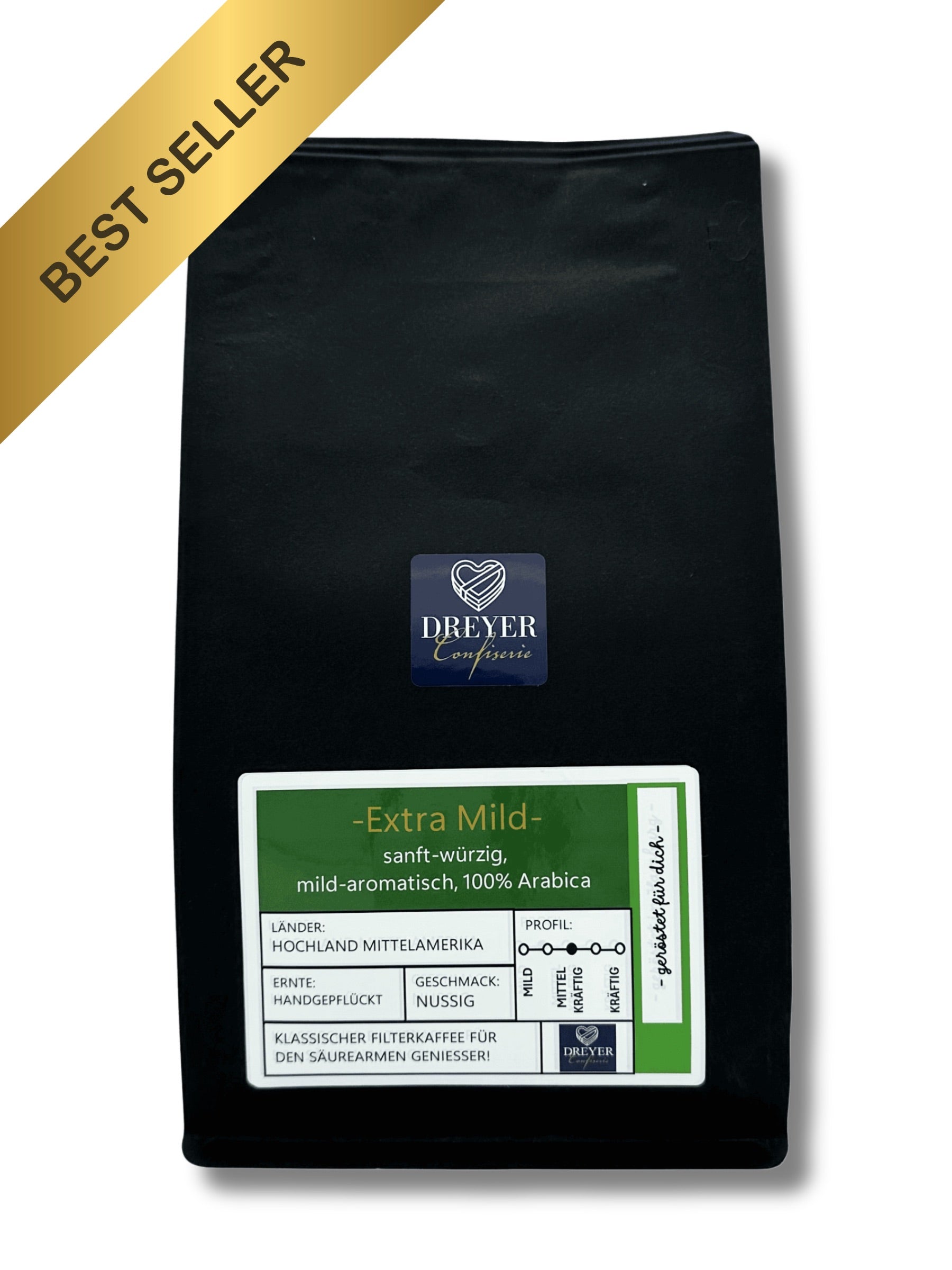 Dreyer Confiserie Extra Mild 500g Bohne und gemahlen – milder Hochlandkaffee aus Hameln. 