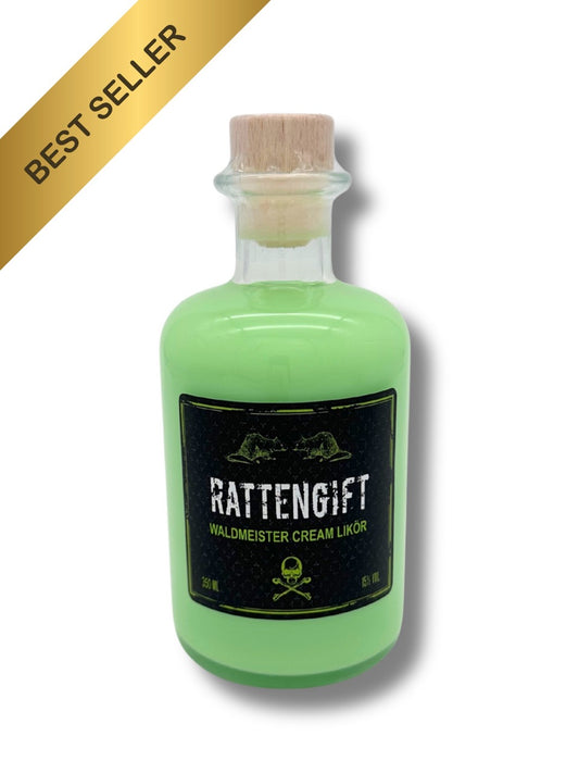 Bestseller Rattengift Waldmeister Cream Likör 350 ml von der Dreyer Confiserie – grüner Sahnelikör aus Hameln, inspiriert vom Rattenfänger, 15 % Vol.