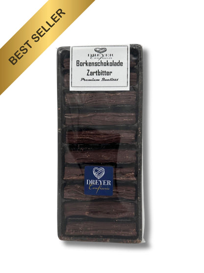 Borkenschokolade Zartbitter 100g – Handgemachte Schokoladenspezialität aus der Dreyer Confiserie Hameln.