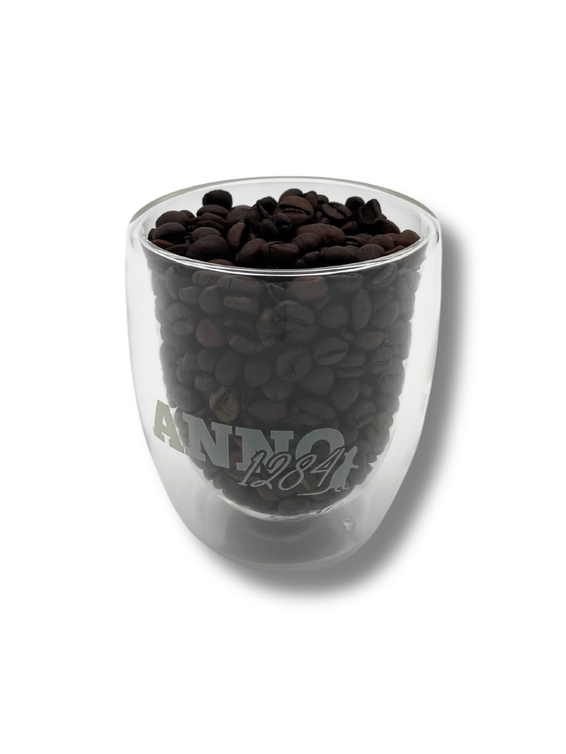 Doppelwandiges Cappuccino-Glas mit Rattenfänger-Motiv aus Hameln für stilvollen Kaffeegenuss.