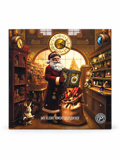 PETERS Pralinen Adventskalender Das zauberhafte Adventszeitlädchen 300g mit 24 Türchen, Weihnachtsmann, großer nostalgischer Uhr, Geschenkesack und festlich beleuchtetem Spielzeugladen