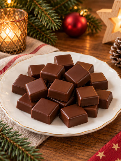 Dominosteine mit Vollmilchschokolade von Dreyer Confiserie in festlicher Weihnachtsdekoration