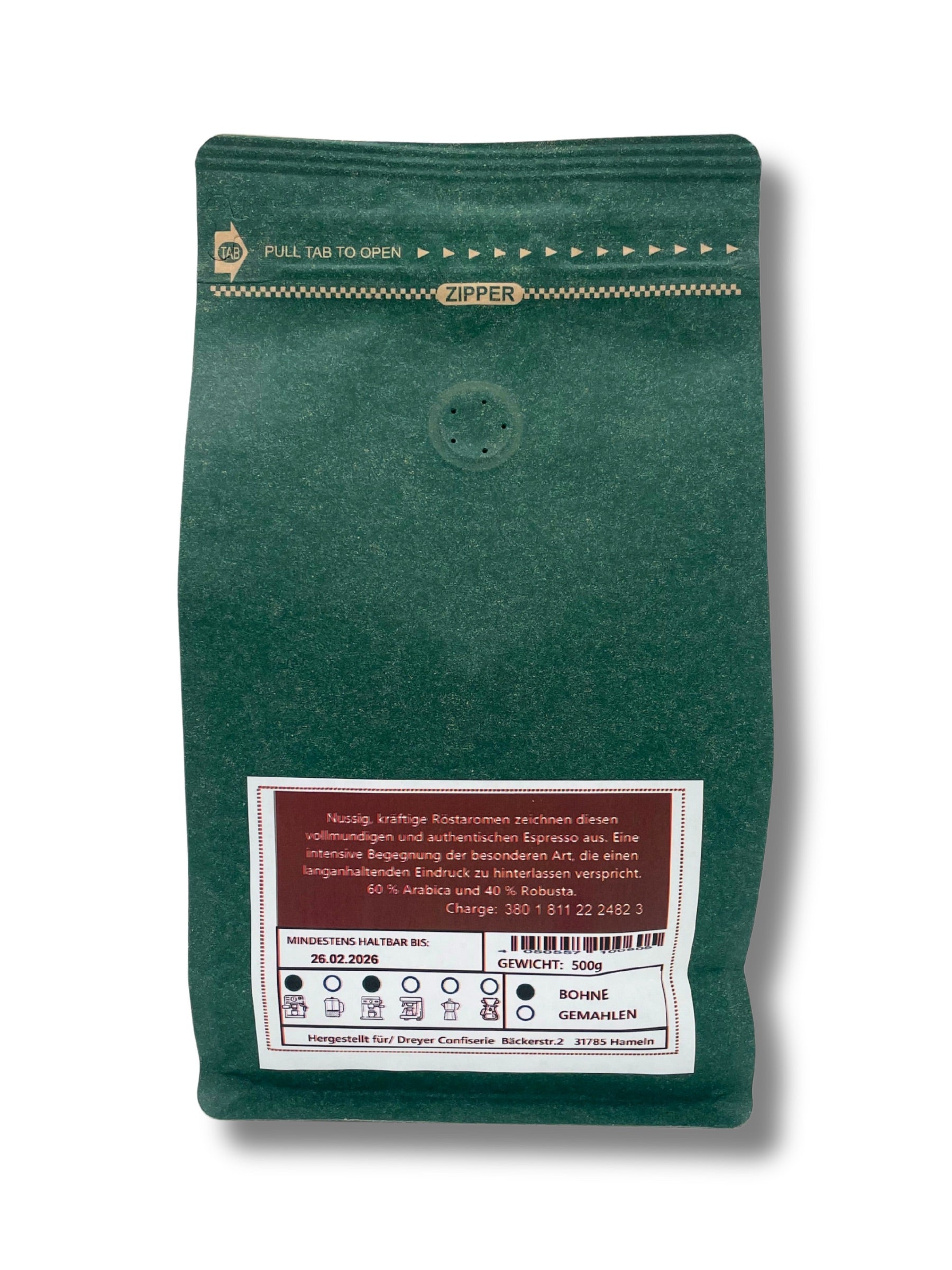 Espresso aus Hameln mit Arabica-Robusta-Mischung.