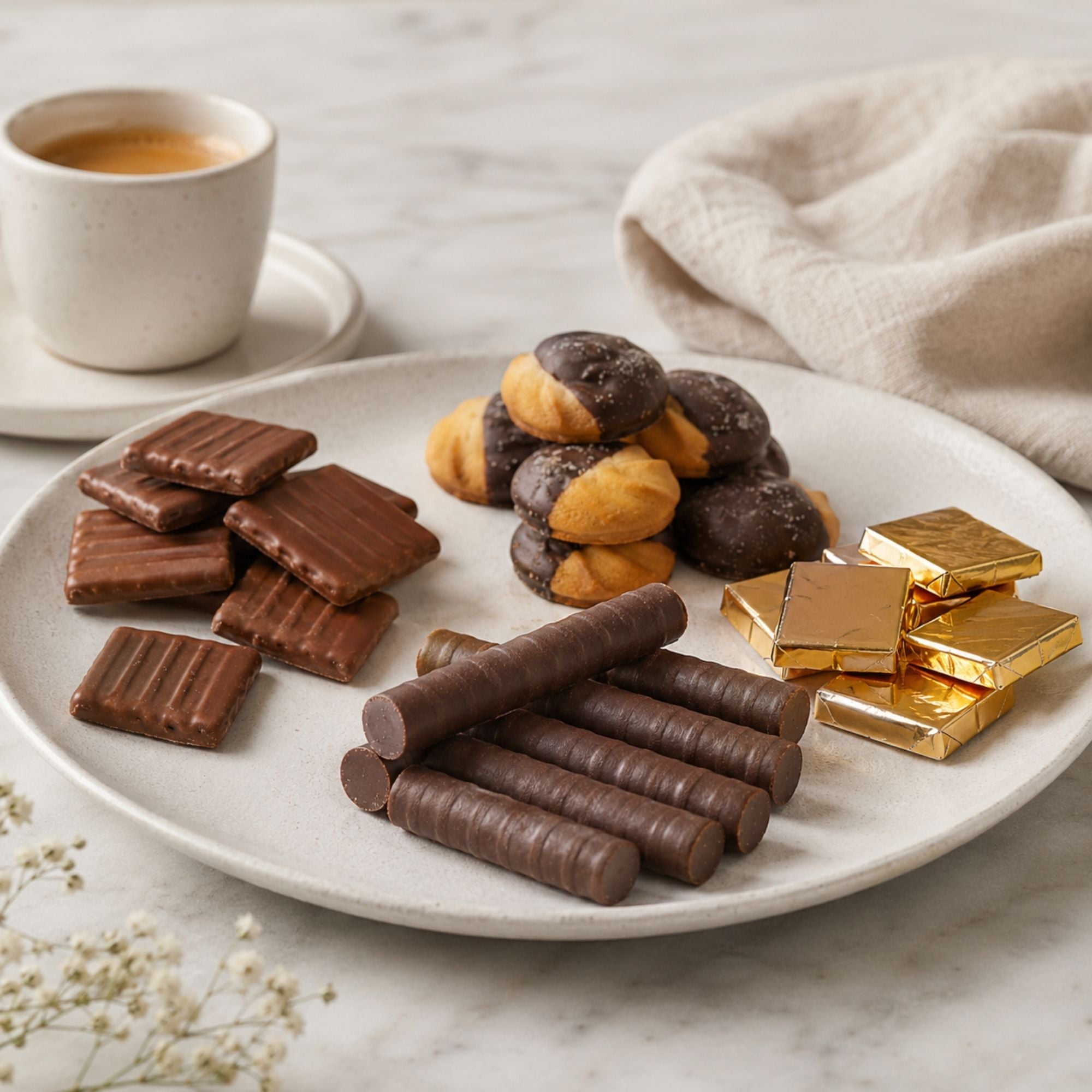 Buttergebäck und Konfekt der Dreyer Confiserie auf einem Teller