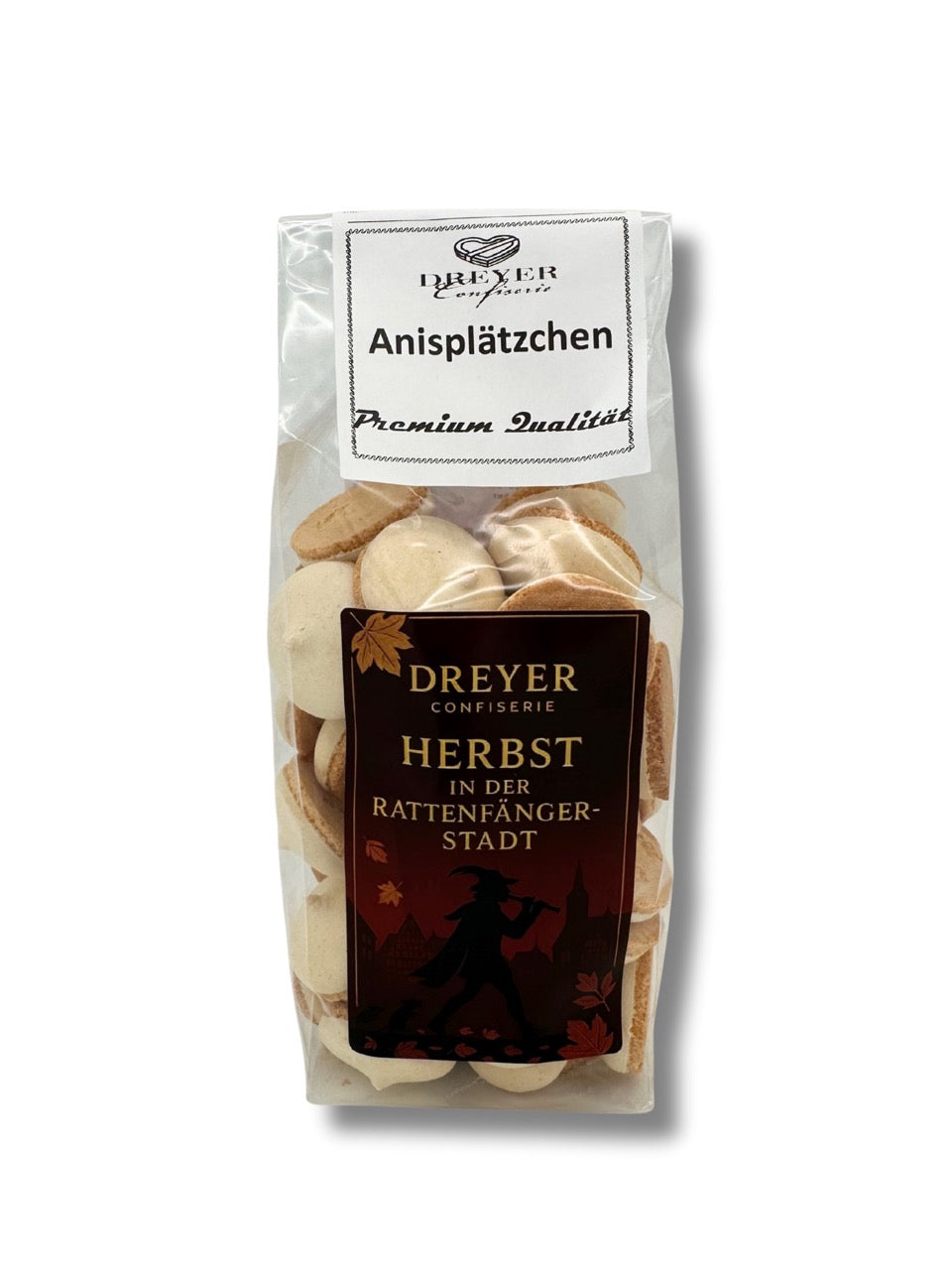 Anisplätzchen 150 g von der Dreyer Confiserie – traditionelles Gebäck mit feinem Anisgeschmack, hergestellt in Hameln und erhältlich in der Dreyer Confiserie in der Rattenfängerstadt Hameln.