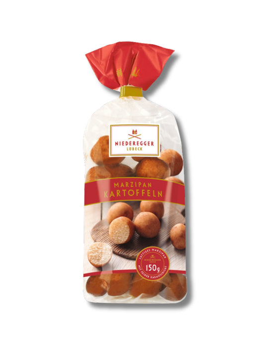 Niederegger Marzipan-Kartoffel-Beutel 150 g – saftige Marzipan-Kartoffeln mit feiner Kakaohülle im wiederverschließbaren Beutel, erhältlich in der Dreyer Confiserie in der Rattenfängerstadt Hameln.