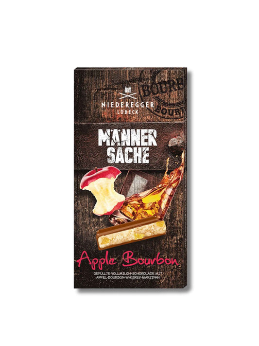 Niederegger Marzipan Tafel Schokolade Apple Bourbon „Männersache“ 110 g – Vollmilch-Schokolade gefüllt mit Apfel-Bourbon-Whiskey-Marzipan, erhältlich in der Dreyer Confiserie in der Rattenfängerstadt Hameln.