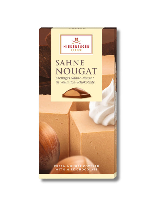 Niederegger Nougat Tafel-Schokolade Sahne 100 g – gefüllte Vollmilch-Schokolade mit cremigem Sahne-Nougat, erhältlich in der Dreyer Confiserie in der Rattenfängerstadt Hameln.
