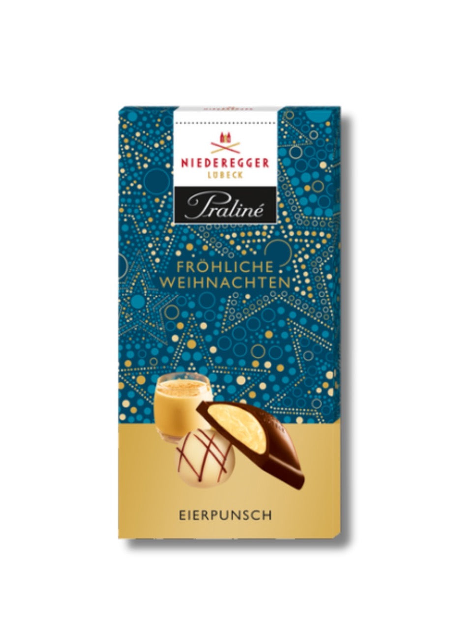 Niederegger Praliné Tafel Eierpunsch 100 g – Zartbitterschokolade gefüllt mit cremiger Eierpunsch-Trüffelcreme, festlicher Genuss, erhältlich in der Dreyer Confiserie in der Rattenfängerstadt Hameln.