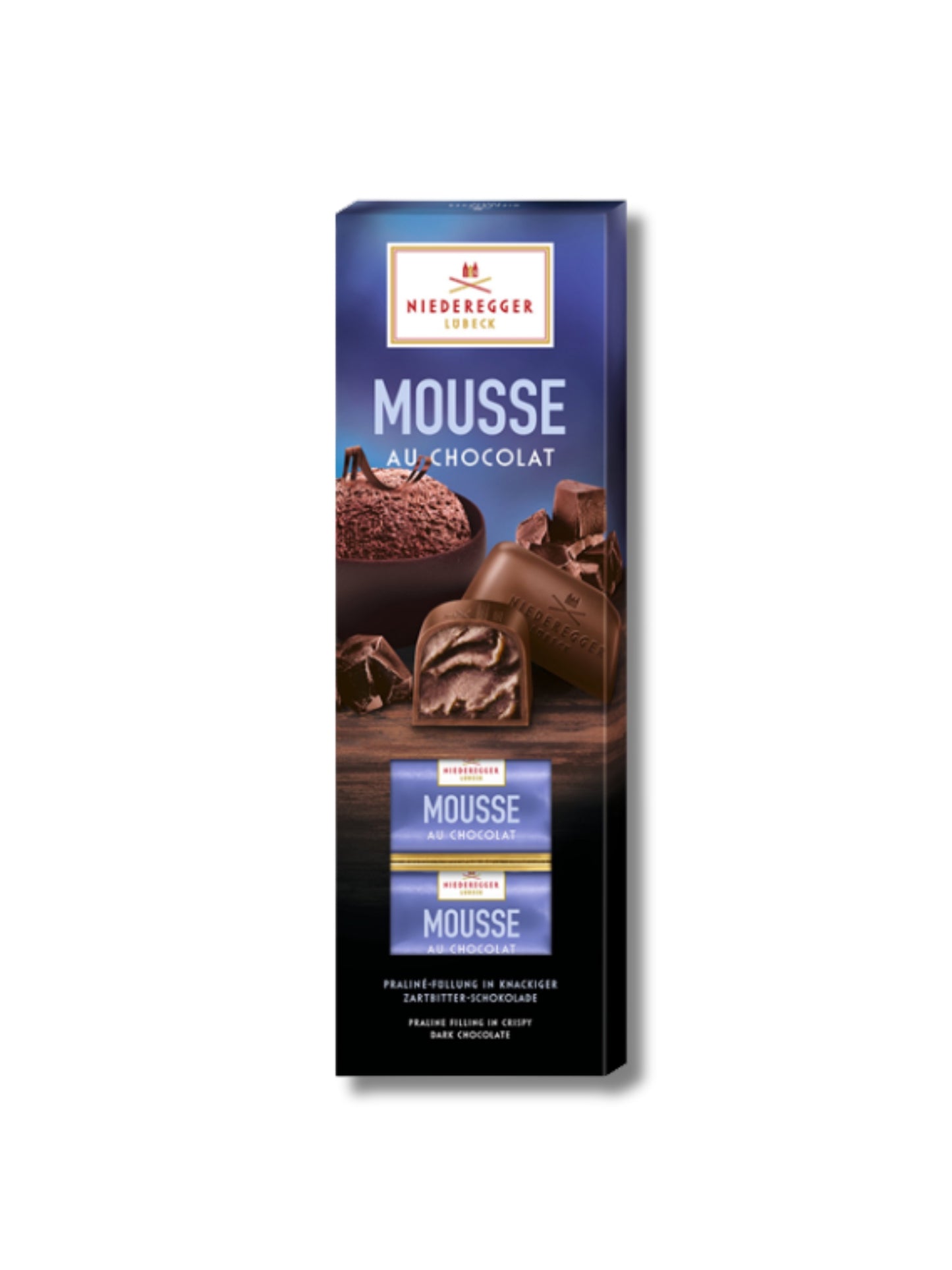 Niederegger Pralinen Mousse au Chocolat 100 g – Pralinen mit luftiger Zartbitter-Mousse-Füllung, umhüllt von knackiger Zartbitterschokolade, erhältlich in der Dreyer Confiserie in der Rattenfängerstadt Hameln.