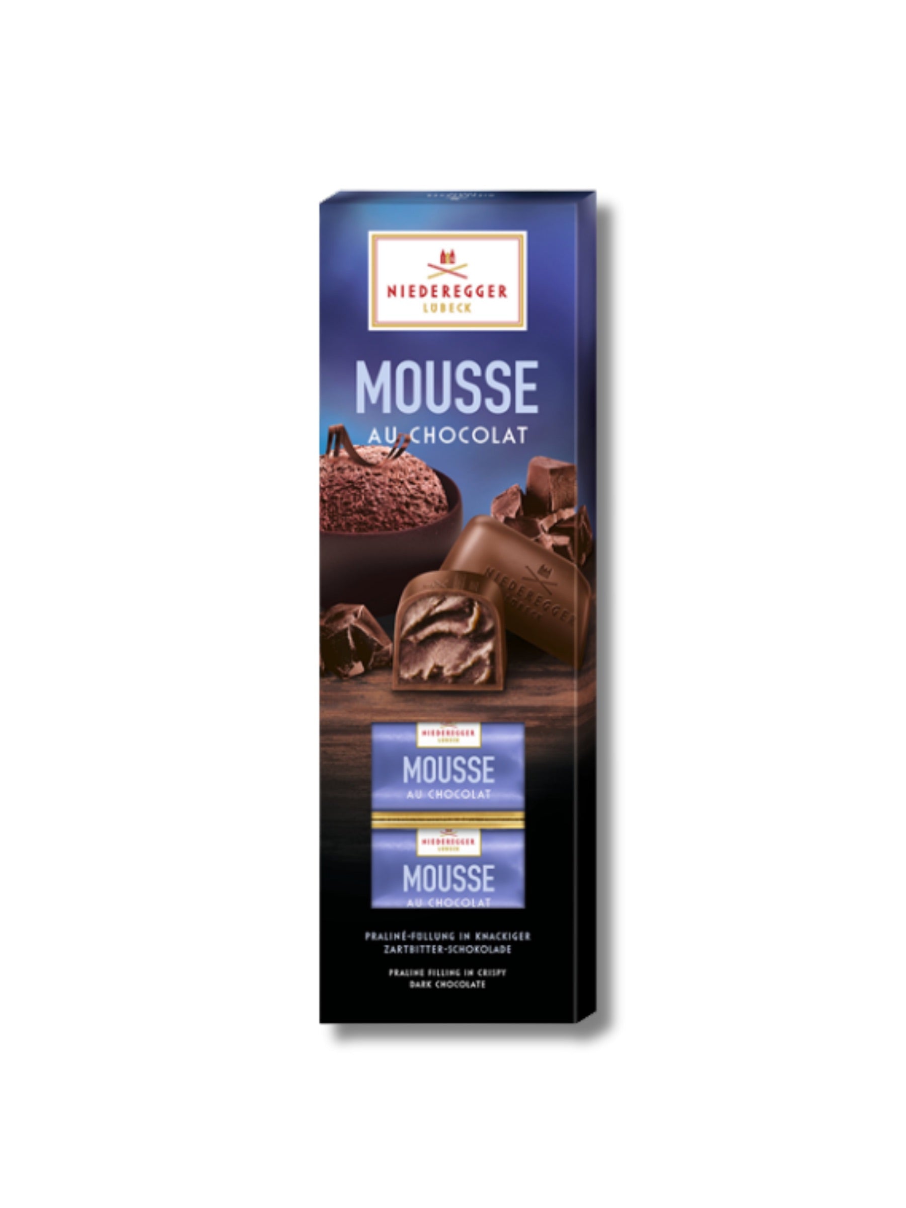 Niederegger Pralinen Mousse au Chocolat 100 g – Pralinen mit luftiger Zartbitter-Mousse-Füllung, umhüllt von knackiger Zartbitterschokolade, erhältlich in der Dreyer Confiserie in der Rattenfängerstadt Hameln.