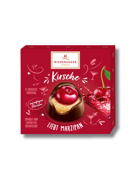 Niederegger Pralines Kirsche liebt Marzipan 108 g – Pralinen mit Marzipan, Kirsche und Zartbitter-Schokolade, erhältlich in der Dreyer Confiserie in der Rattenfängerstadt Hameln.