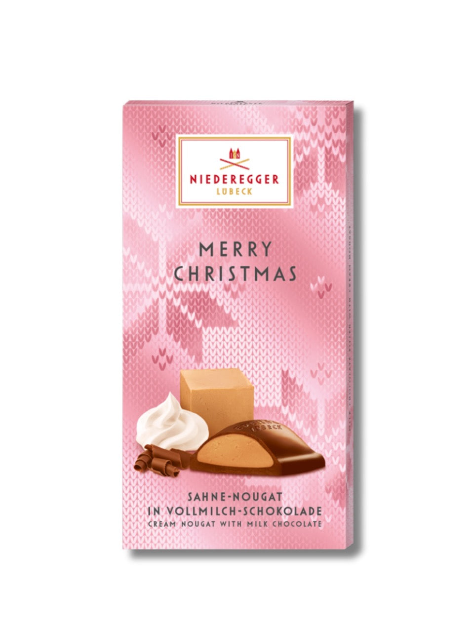 Niederegger Sahne-Nougat Weihnachtsschokolade 100 g – Vollmilchschokolade gefüllt mit feinem Sahne-Nougat und Zimt, festliche Spezialität, erhältlich in der Dreyer Confiserie in der Rattenfängerstadt Hameln.
