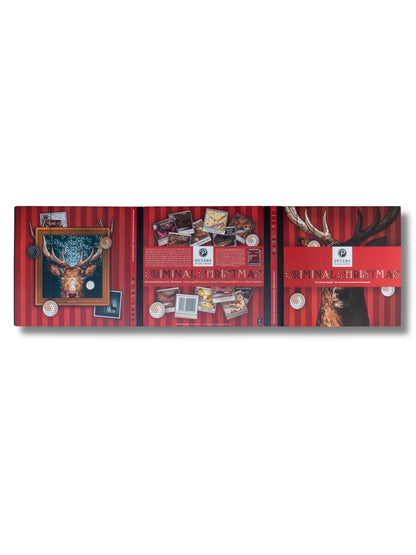 Rückseite des PETERS Criminal Christmas Adventskalenders „Der falsche Rudolf“ 255 g – Übersicht der Zutaten, Nährwerte und Pralinen-Sorten.