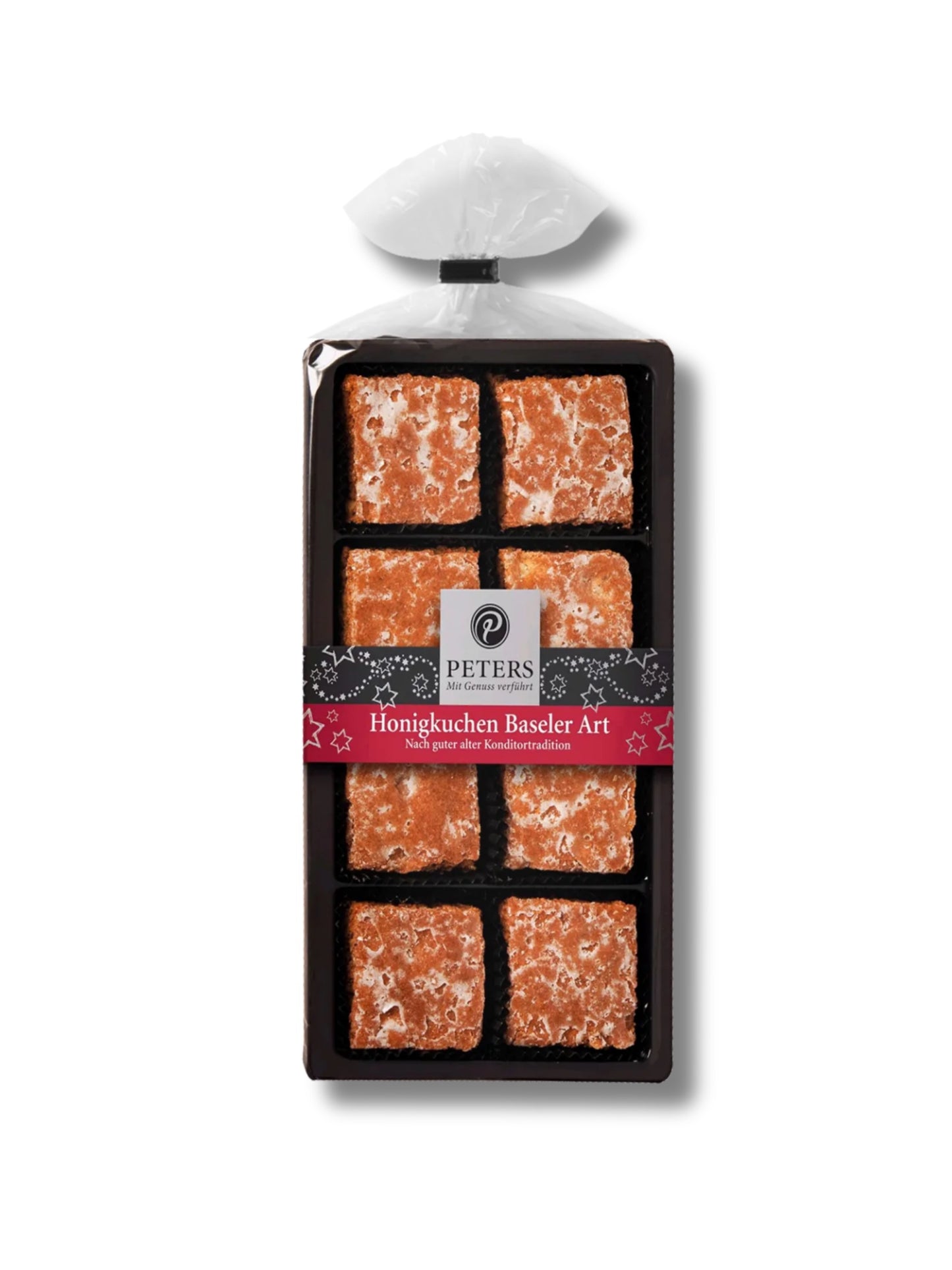 Honigkuchen Baseler Art 100 g von Peters Pralinen – traditionelles Weihnachtsgebäck mit Honig, Nüssen, kandierten Früchten und Zartbitterschokolade, erhältlich in der Dreyer Confiserie in der Rattenfängerstadt Hameln.