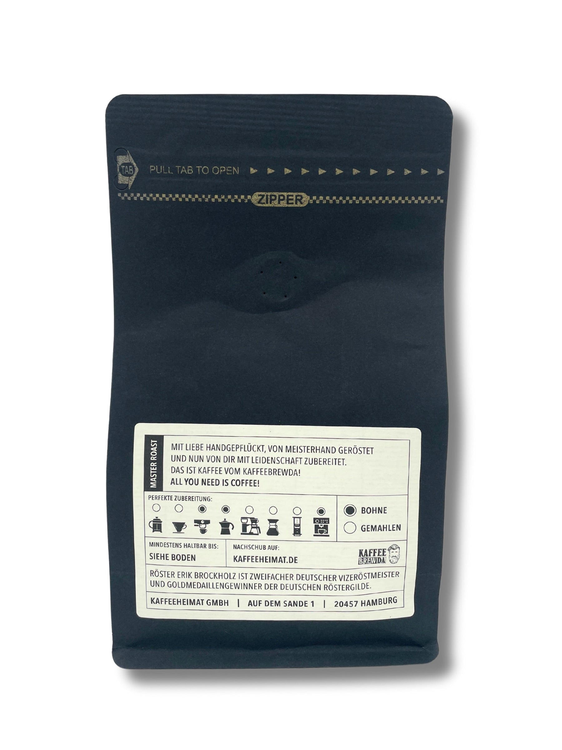 Espresso mit Robusta-Kick und Edelbitterschoko-Note von Brewda Hamburg.