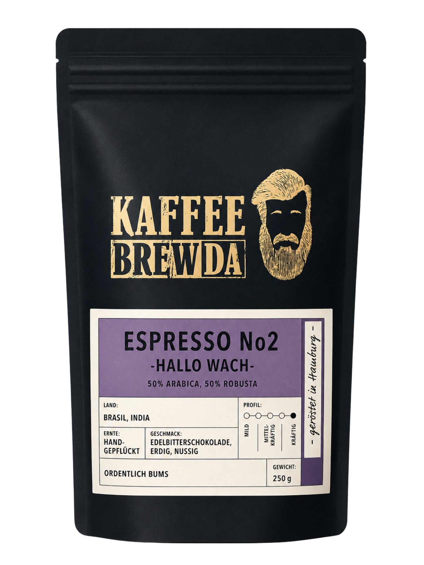 Espresso No2 Hallo Wach Bohne 250g Kaffee Brewda