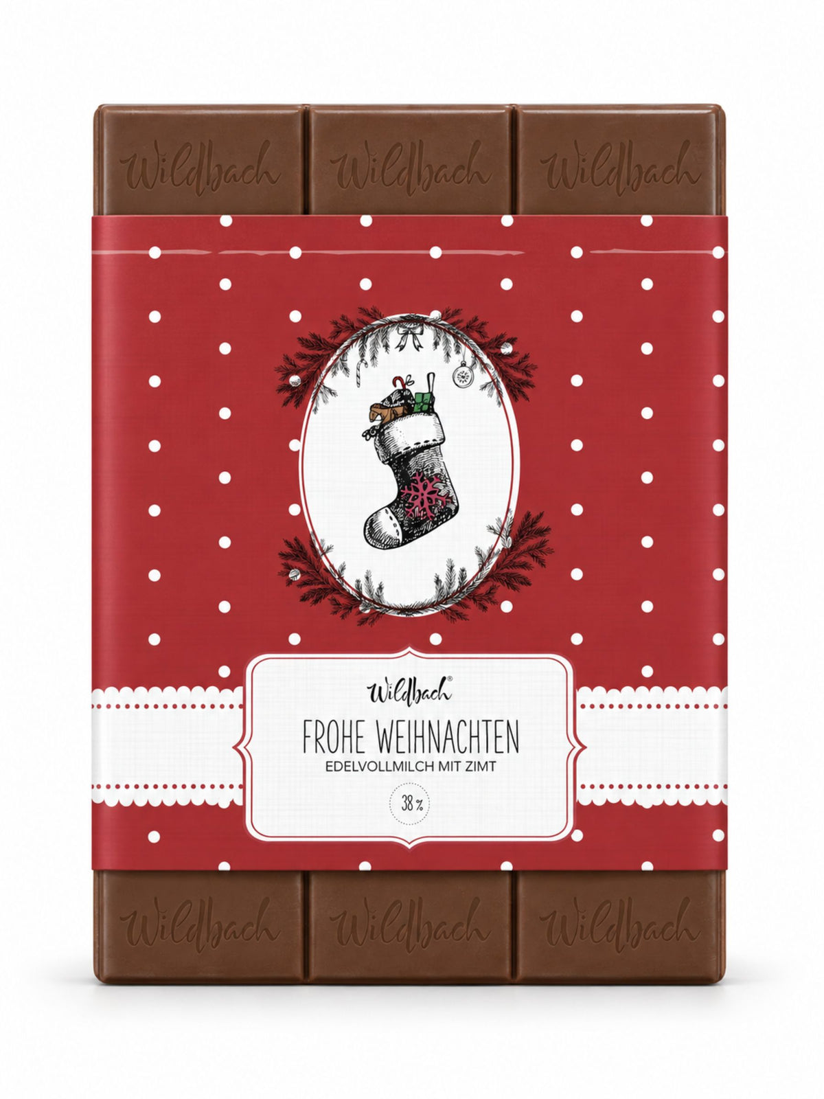 Frohe Weihnachten Edelvollmilch Tafel Zimt 70g von Wildbach