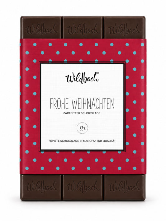 Frohe Weihnachten Edelzartbitter Tafel 70g von Wildbach mit 62 Prozent Kakao