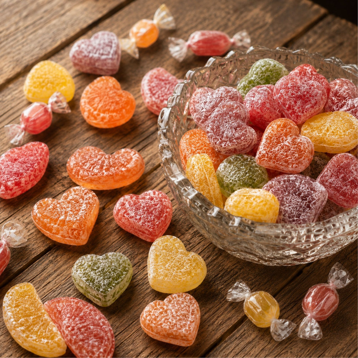 Bunte fruchtige Bonbons in einer Schale