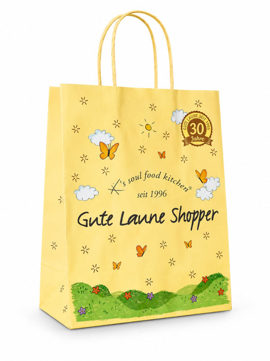 Gute Laune Shopper Geschenktäschchen von K's Soul Food Kitchen im sommerlichen Design mit Schmetterlingen und Blumen