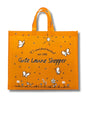 Bunte Einkaufstasche „Gute Laune Shopper“ von K’s Soul Food Kitchen® aus stabilem Non-Woven mit großem Stauraum – nachhaltige Tragetasche mit Bodenfalte.