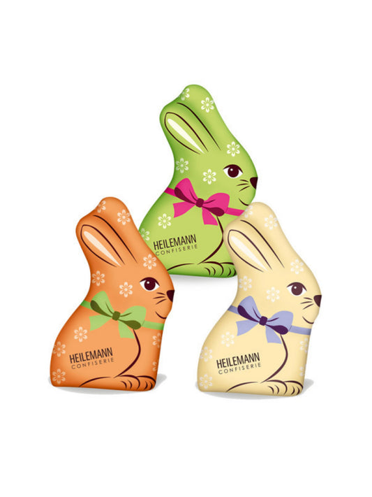 Heilemann Buntes Osterhäschen Edelvollmilch 22g in bunter Stanniol-Folie, farblich sortiert erhältlich in der Dreyer Confiserie. 
