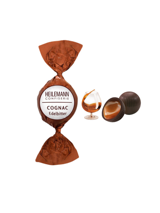 Heilemann Cognac Praliné-Kugel 15 g – Edelbitter-Schokoladenkugel mit flüssiger Cognac-Füllung, intensiv und aromatisch, ideal für den Bunten Teller, erhältlich in der Dreyer Confiserie in der Rattenfängerstadt Hameln.