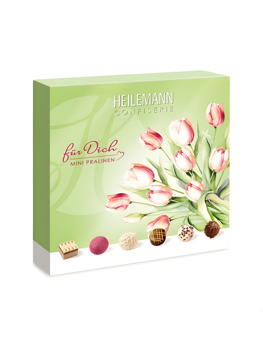 Heilemann Mini Pralinen „Für dich“ 91g – frühlingshafte Pralinenauslese mit alkoholhaltigen Mini-Pralinen.