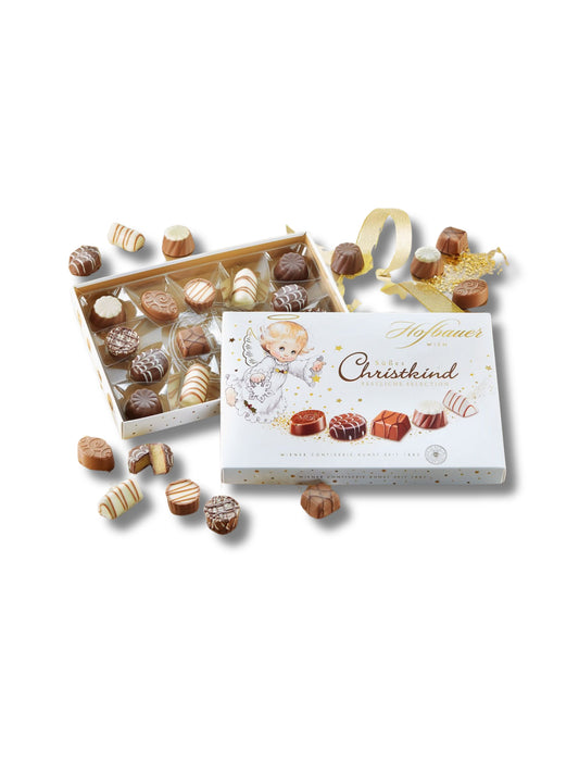 Süsses Christkind Selection 174 g – festliche Pralinenauswahl aus Milch-, Zartbitter- und weißer Schokolade, erhältlich in der Dreyer Confiserie in der Rattenfängerstadt Hameln.