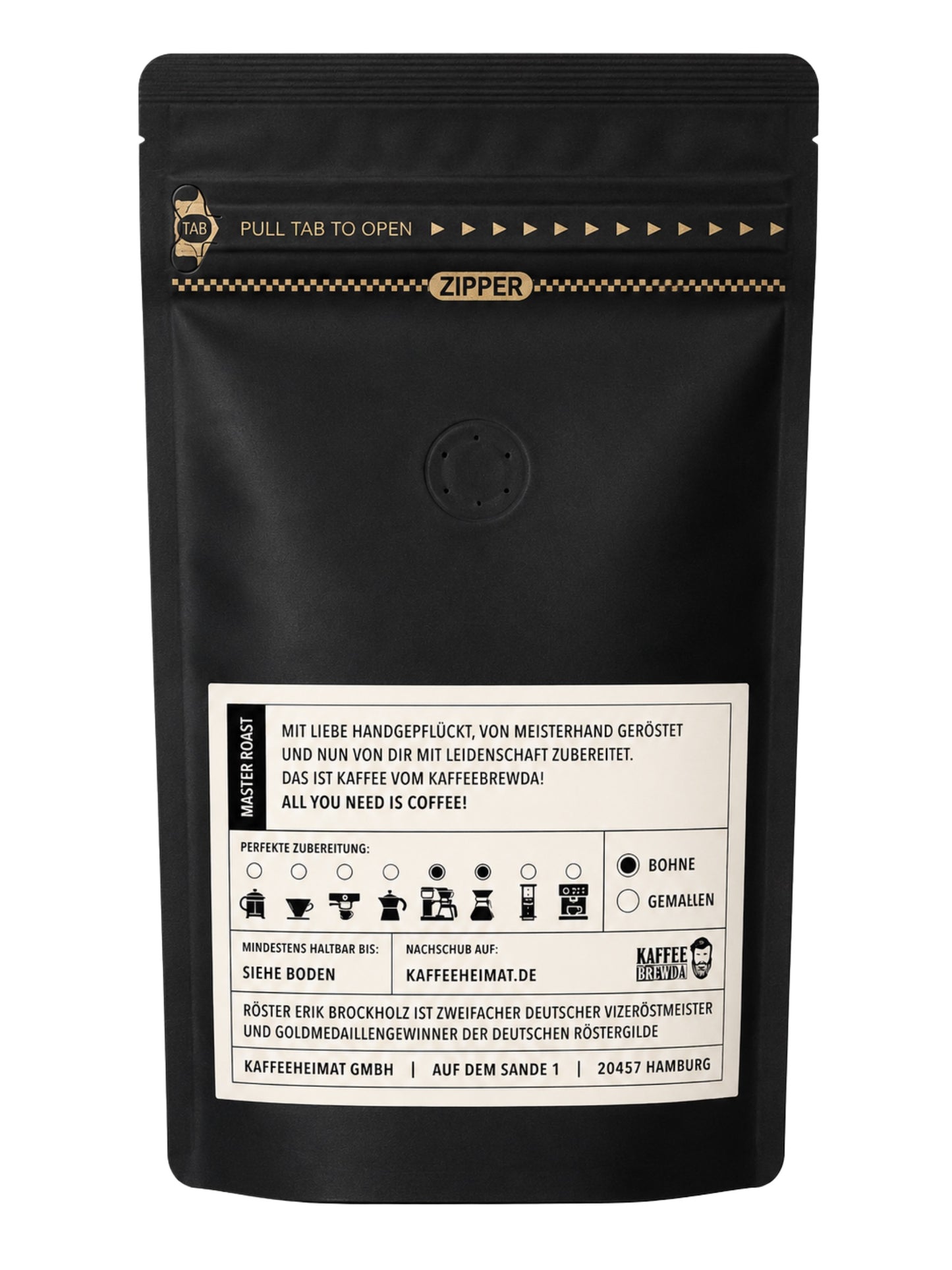 Rückseite und Inhalt Espresso No 4 Äthiopien Guji Bohne 250g Kaffee Brewda