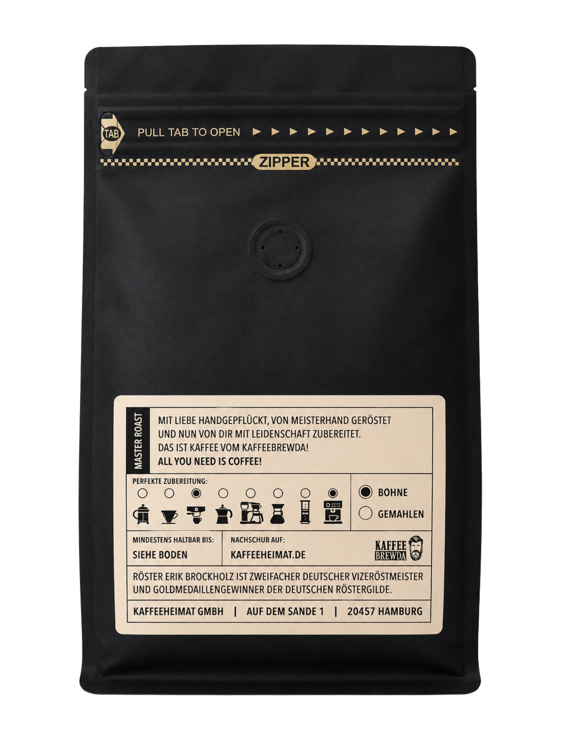 Rückseite und Inhalt Espresso No1 Italian Style Bohne 250g Kaffee Brewda