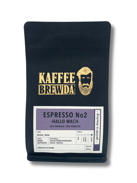 Kaffee Brewda Espresso No 2 Hallo Wach – kräftiger Espresso 250g Bohne.