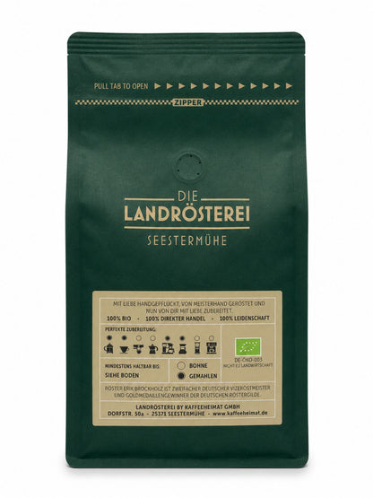Rückseite Kaffeeklatsch Kaffee gemahlen 500g Die Landrösterei Seestermühe Arabica Filterkaffee