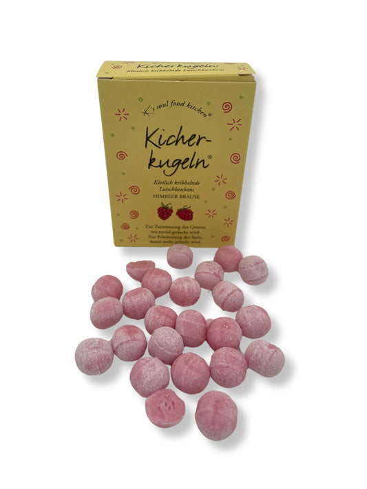 Kicherkugeln Bonbons von K’s Soul Food Kitchen – prickelnde Himbeer-Brause-Lutschbonbons mit natürlichen Aromen, 75 g Packung für gute Laune und Genussmomente.