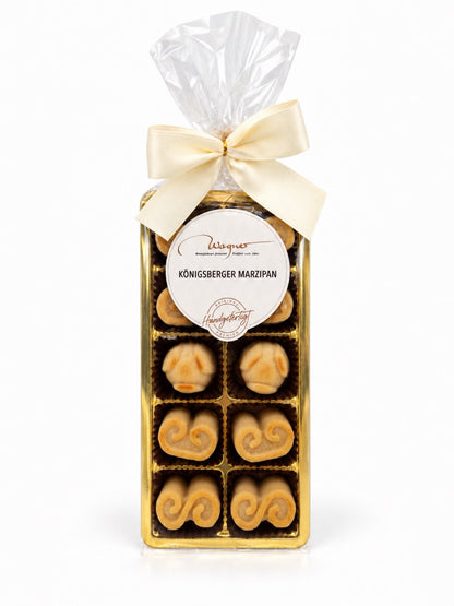 Königsberger Marzipan geflämmt 95g von Wagner Pralinen in Geschenkverpackung mit cremefarbener Schleife