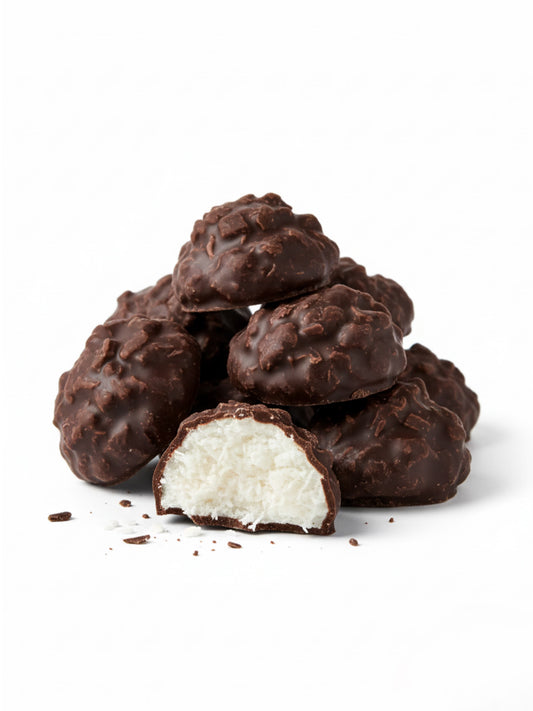 Kokosflocken in Zartbitterschokolade 200g – exotischer Kokos Snack der Dreyer Confiserie